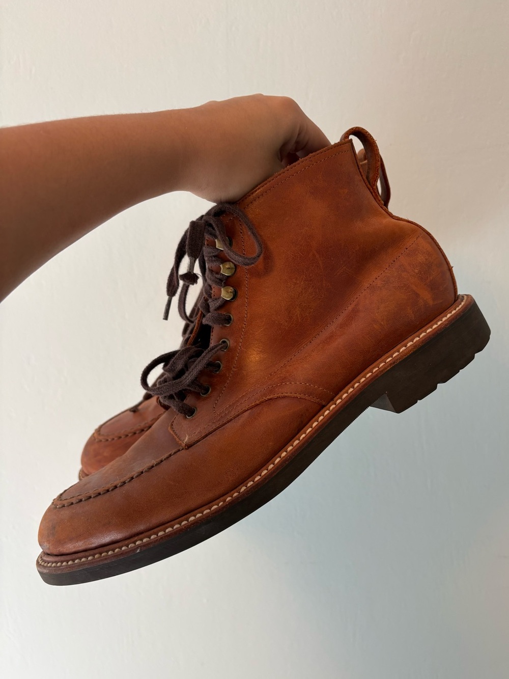 J. Crew Men's Burnt Orange Leather Moc Toe Lace-Up Boot 10 - Picture 2 of 6